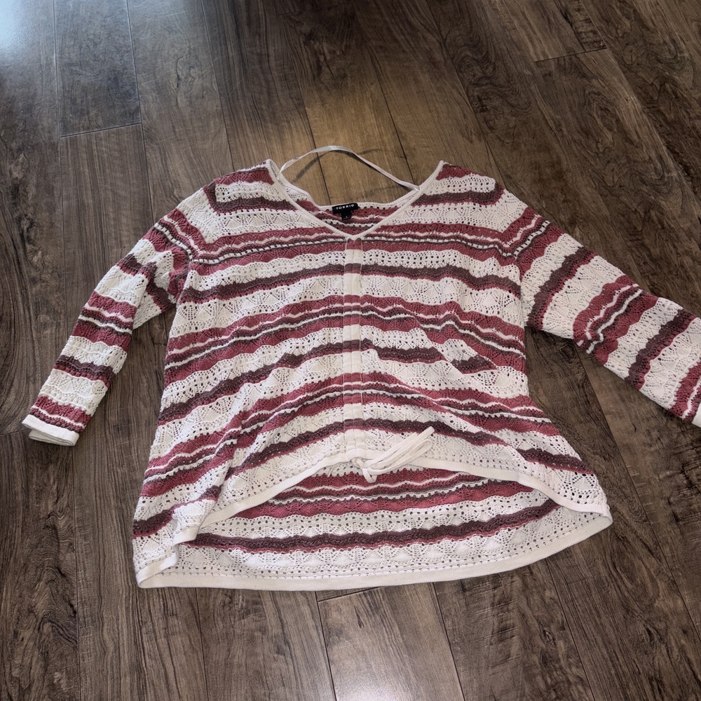 torrid Rose and Cream Striped Crochet Pullover